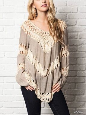 Umgee MOCHA Crochet Gypsy Boho Coachella Chic Tunic XL Coverup Beach Coastal